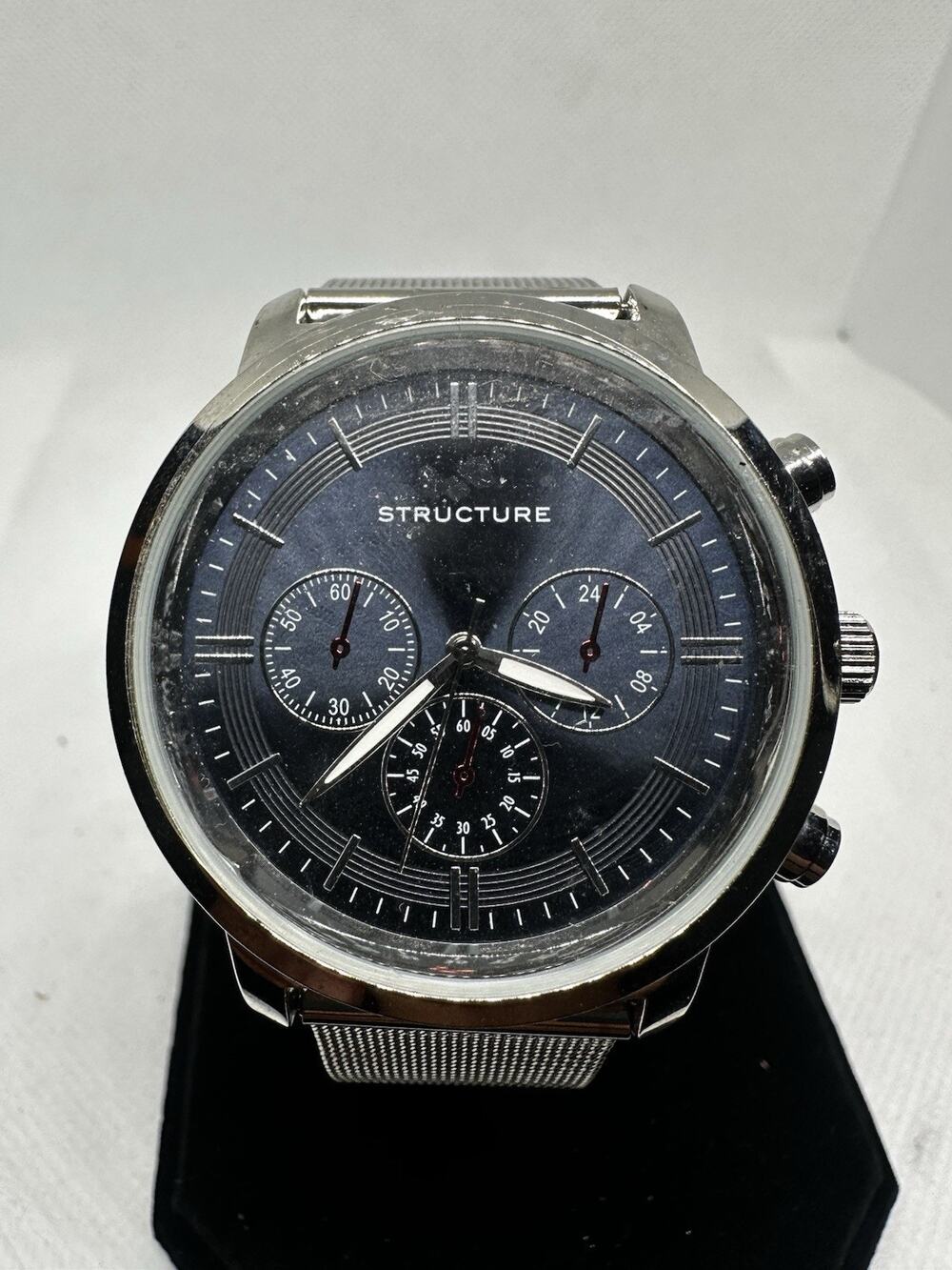 Structure Mens Watch Chronograph Blue Dial Stainless Steel Mesh Band Quartz